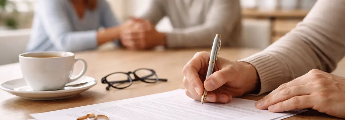 Abogado asesorando a una pareja durante un divorcio de mutuo acuerdo en España ¿Cuánto cuesta un divorcio de mutuo acuerdo?