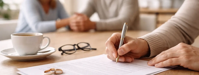 Abogado asesorando a una pareja durante un divorcio de mutuo acuerdo en España